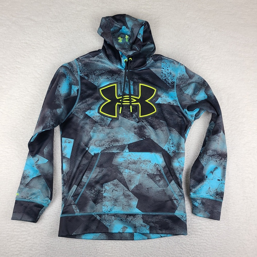 Under Armour Storm Hoodie Mens Small Black Blue Loose Coldgear Activewear
